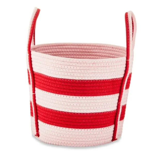 Valentine's Day Cotton Rope Storage Basket with Handle, Red & Pink Stripes, by Way To Celebrate